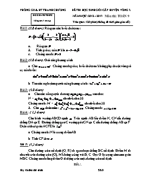 Đề thi học sinh giỏi cấp huyện. vòng 2 năm học 2012 2013. môn thi Toán 9